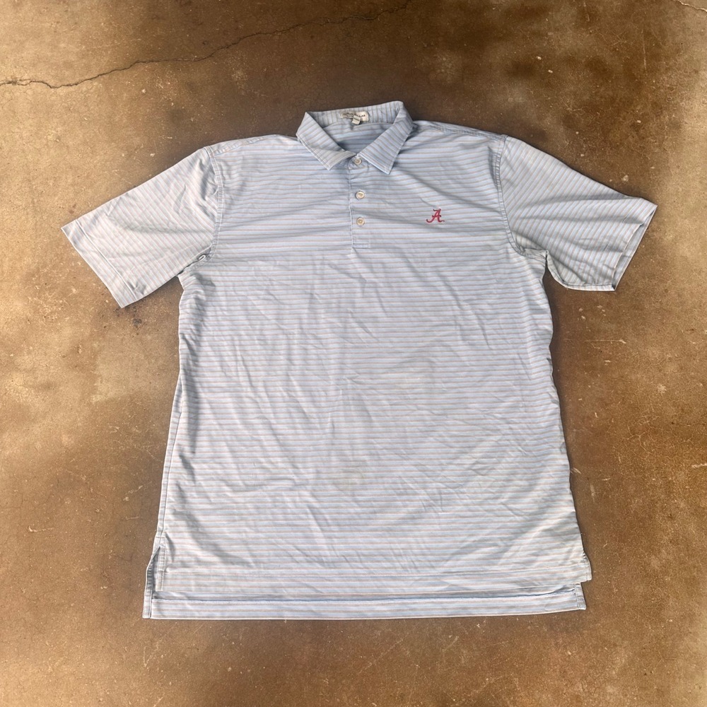 Peter Millar Polo Shirt Mens L Blue Good Alabama Crimson Tide Striped Golf